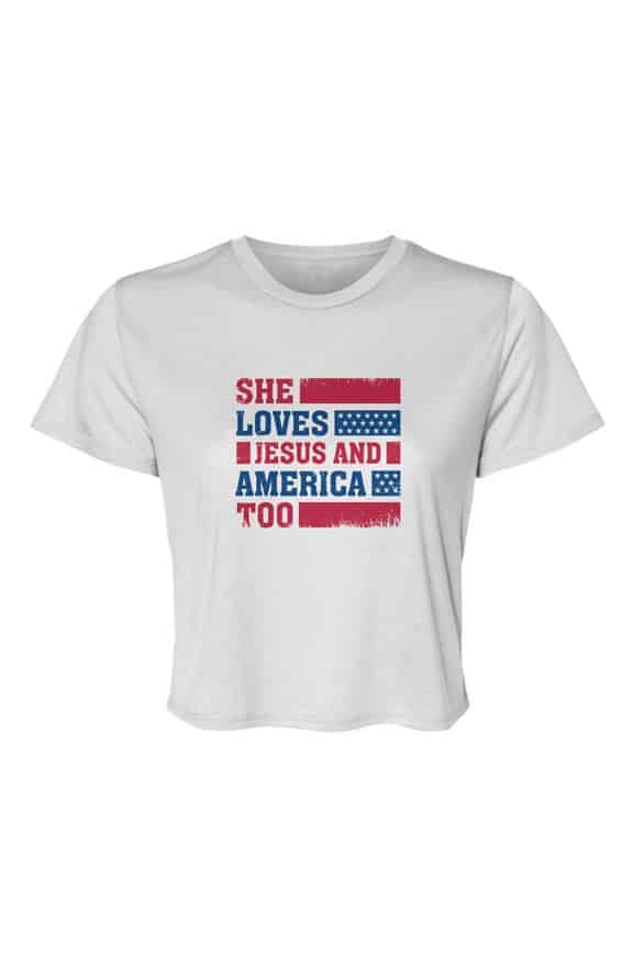 jpg She Loves Jesus patriotic Flowy Cropped Tee