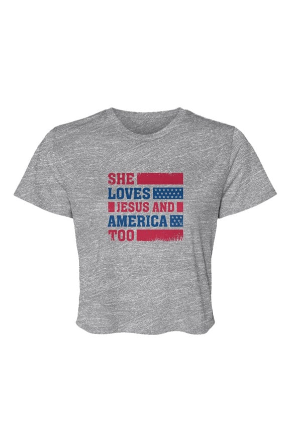 jpg She Loves Jesus patriotic Flowy Cropped Tee