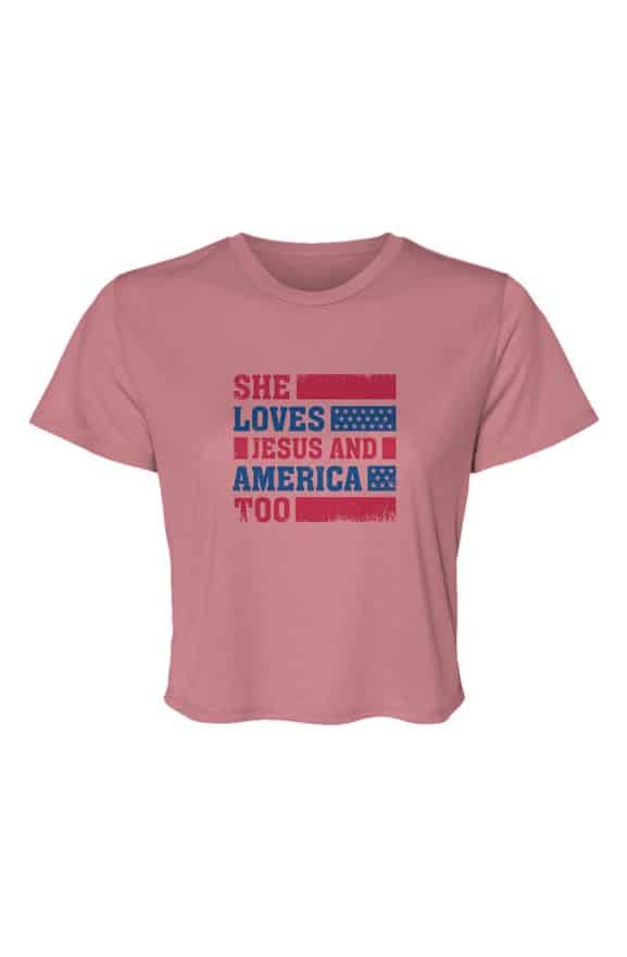 jpg She Loves Jesus patriotic Flowy Cropped Tee