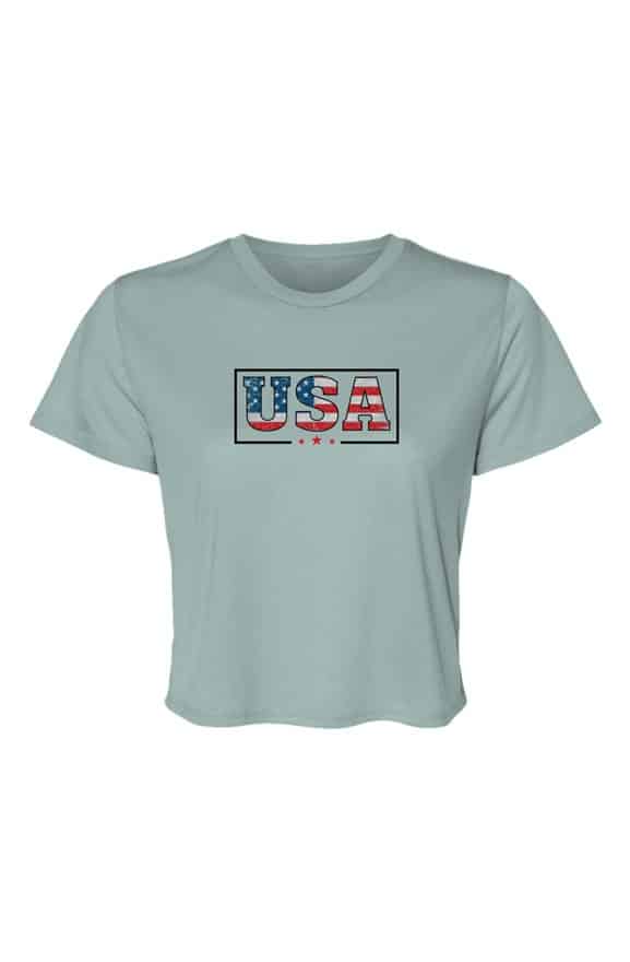 USA Patriotic Flowy Cropped Tee