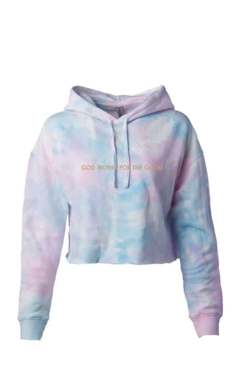 God Works For the Good Tie Dye Crop Hoodie