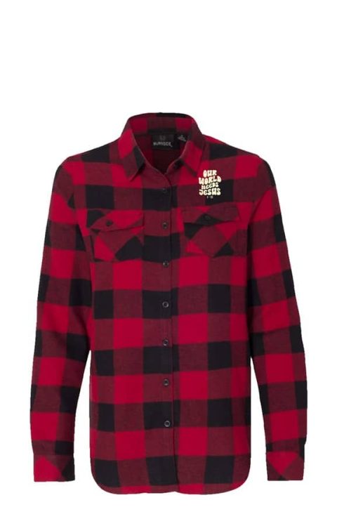 Our World Needs Jesus Long Sleeve Red Flannel
