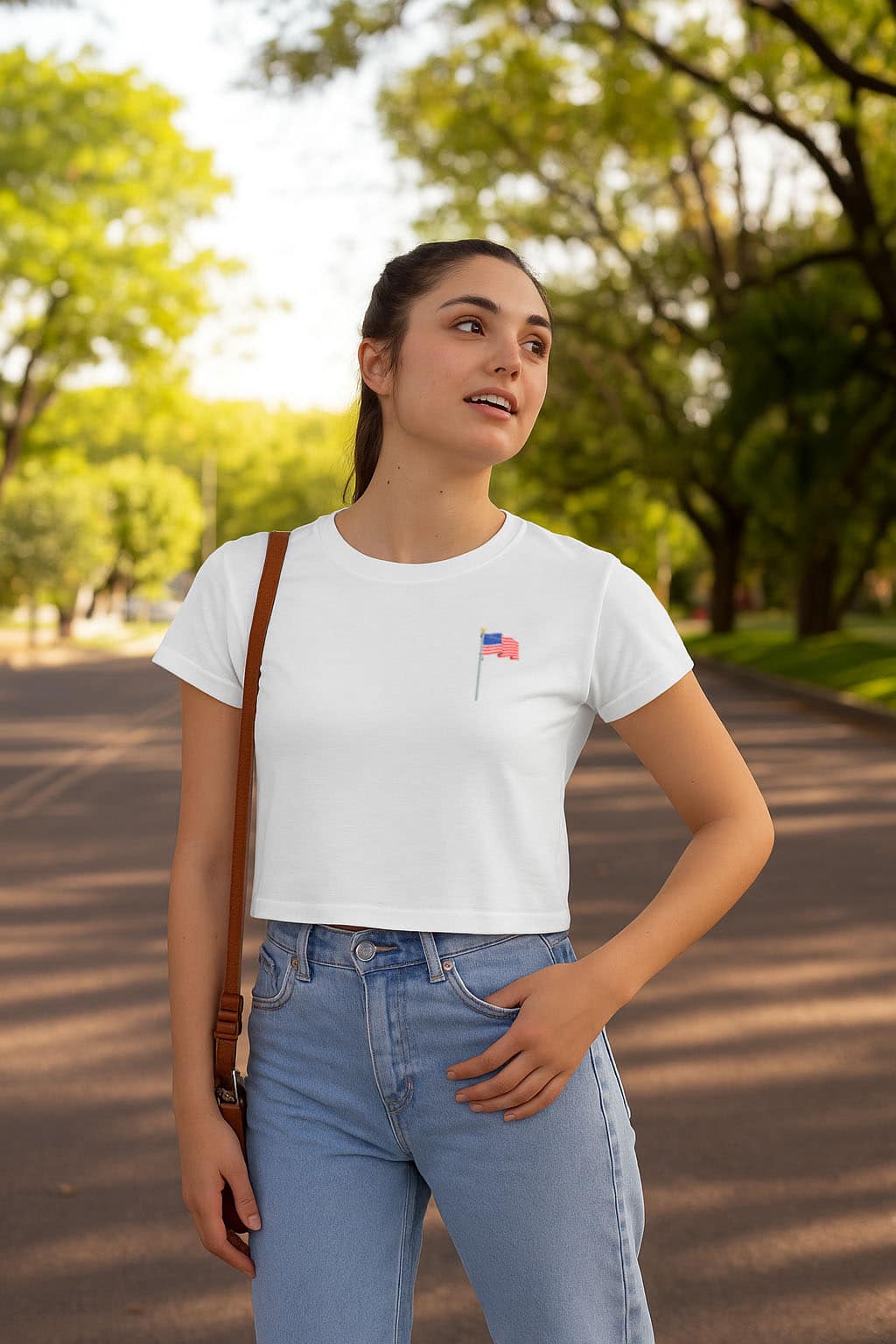 Flag Patriotic Flowy Cropped Tee white Flag Patriotic Flowy Cropped Tee white