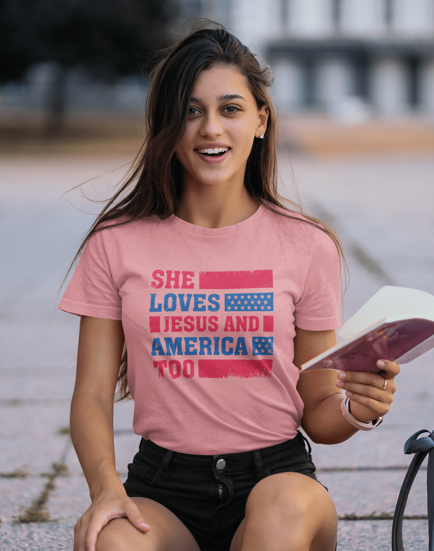 She Loves Jesus patriotic Flowy Cropped Tee mauve She Loves Jesus patriotic Flowy Cropped Tee mauve