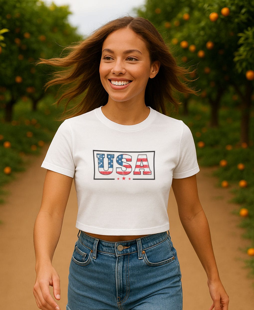 USA Patriotic Flowy Cropped Tee white USA Patriotic Flowy Cropped Tee white
